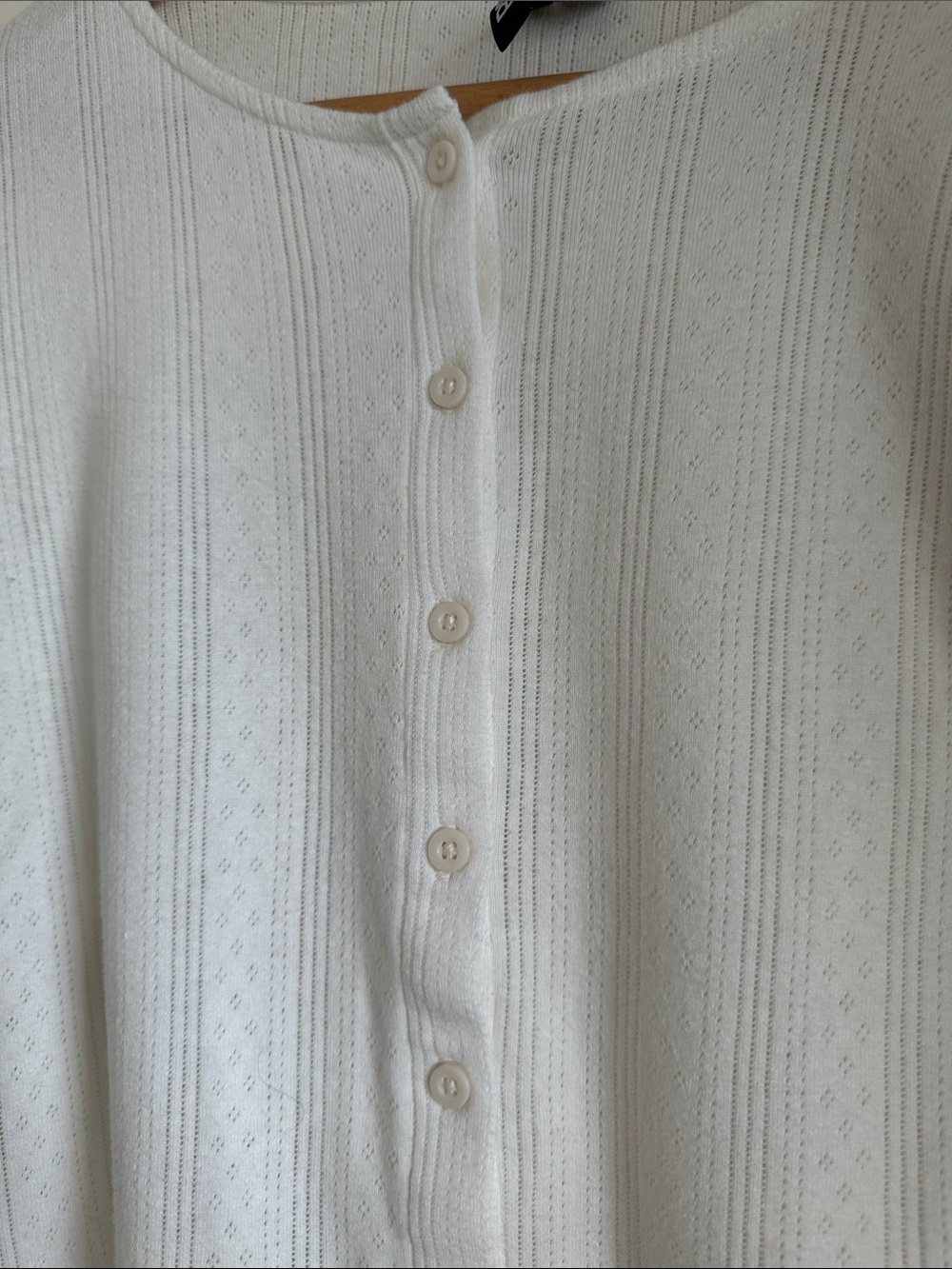 White Pointelle Ribbed Button-Front Top - Picture 2 of 4